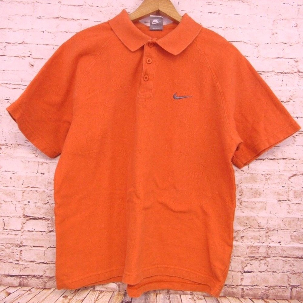 NIKE Men's Orange Short Sleeve Polo Shirt Size Large 100% Cotton